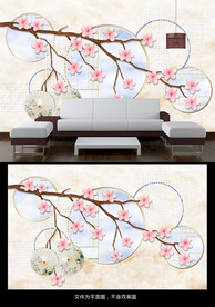 桃花电视背景墙
