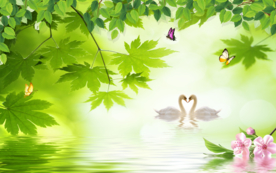 湖水天鹅电视背景装饰画