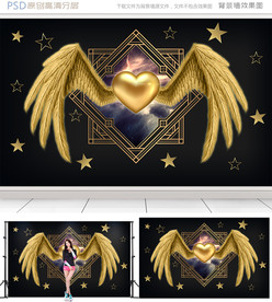 3D金色翅膀网红背景墙