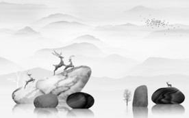 高清 麋鹿唯美山水 TIF分层
