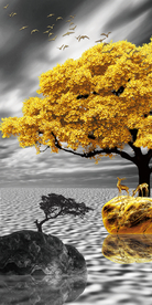 发财树麋鹿石来运转玄关画