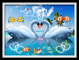 心心相印海景天鹅湖装饰画