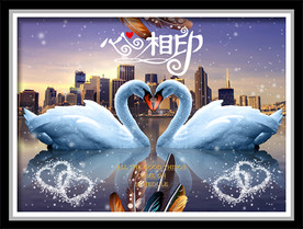 心心相印城市羽毛天鹅湖装饰画