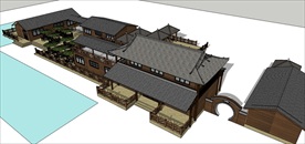 草图大师模型中式度假村