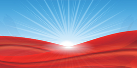 蓝天背景红色素材红旗飘扬矢量图