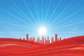 太阳光线蓝天背景红旗飘扬素材矢