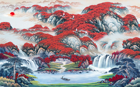 鸿运当头山水中式背景装饰画