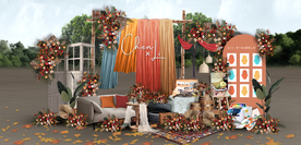 橙色户外婚礼迎宾区