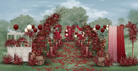 红色户外婚礼仪式区