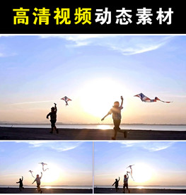 小孩海滩放风筝MP4视频素材