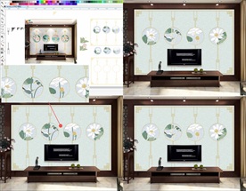 中式电视背景荷花鸟