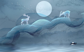 意境鹿山水抽象背景墙