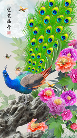 原创孔雀高清玄关晶瓷画背景墙