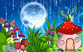 蘑菇屋儿童房背景墙