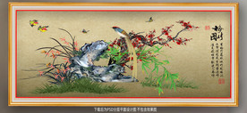 原创梅花竹子喜鹊装饰画背景墙