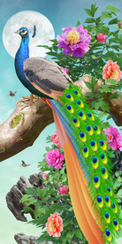 原创花好月圆花鸟孔雀玄关背景墙