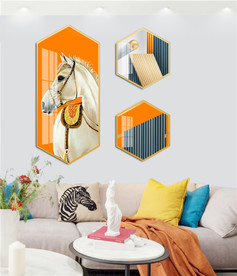 六边形橙色马组合晶瓷画