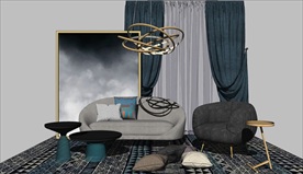 轻奢客厅软装SU模型