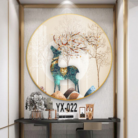 圆形麋鹿晶瓷画