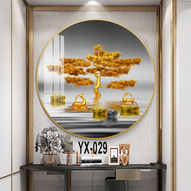 圆形麋鹿晶瓷画装饰画