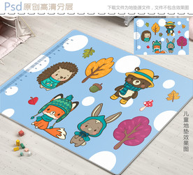 可爱卡通小动物儿童地垫图案设计