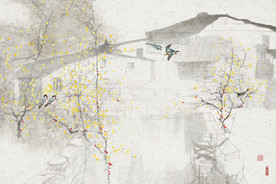 新中式江南水墨山水花鸟图