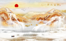 高山流水大理石电视背景墙