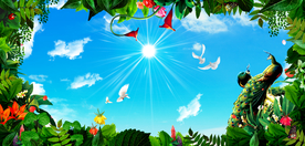 蓝天白云阳光吊顶天顶画