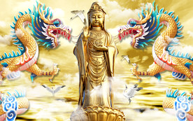 中式双龙戏珠福字背景