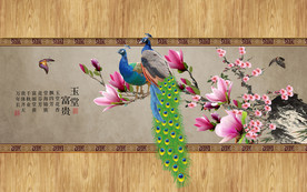 原创高清孔雀玉兰梅花装饰画