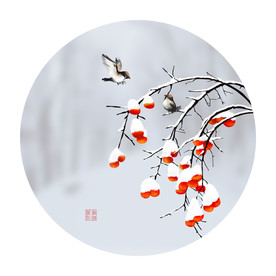 新中式柿子圆形装饰画