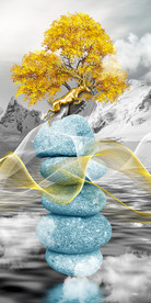 现代简约抽象山水新中式玄关