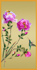 原创高清牡丹翠鸟玄关装饰画