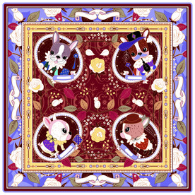 法斗 玛格 白玫瑰 方巾