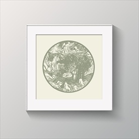 山水雕花雕版装饰图案