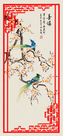 原创玄关手绘梅花喜鹊装饰画