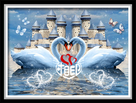 心心相印浪漫城堡天鹅湖装饰画