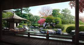 日式枯山水庭院景观效果图