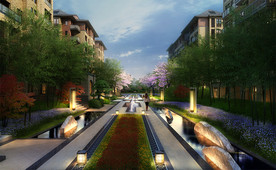 住宅楼盘新中式景观设计效果图