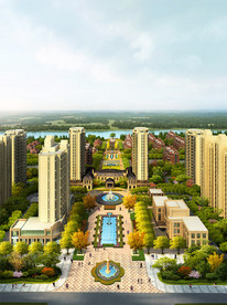 欧式住宅小区 景观鸟瞰效果图