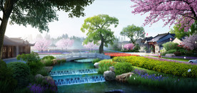 中式农庄 景观设计效果图