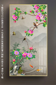 原创中式简约轻奢花鸟玄关装饰画