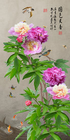 原创牡丹花植物玄关背景墙装饰画