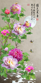 原创牡丹花玄关装饰画背景墙