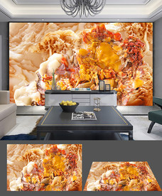 中式立体玉雕升官发财大气背景墙