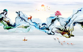 新中式水墨写意画抽象背景装饰画