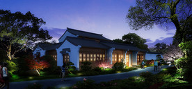 古建别墅夜景效果图