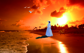 夕阳彩绘少女分层