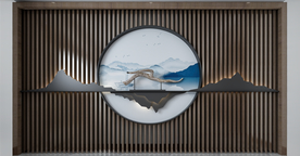 新中式背景墙  客厅沙发摄影墙