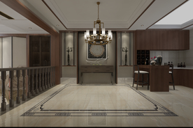 新中式客厅餐厅沙发电视柜背景墙